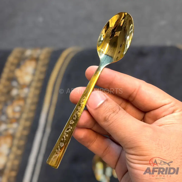 AYD 6 Piece Open Golden Tea Spoon - Design Engraved