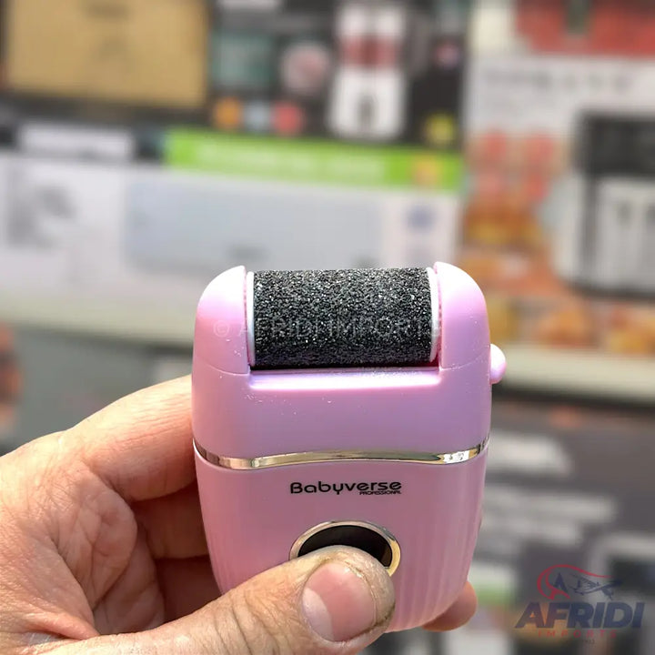 Pink electric foot file with an abrasive roller.