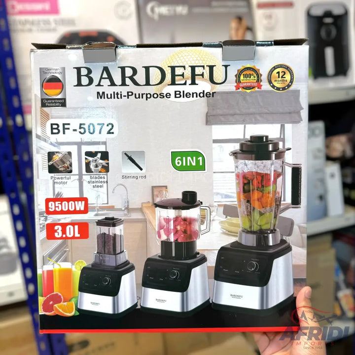 A multi-purpose blender with a powerful motor, stainless steel blades, and a 3.0L capacity, offering 6-in-1 functionality.