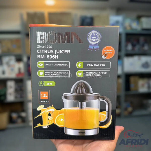 Boxed citrus juicer with a 1.2L capacity and 25W power.