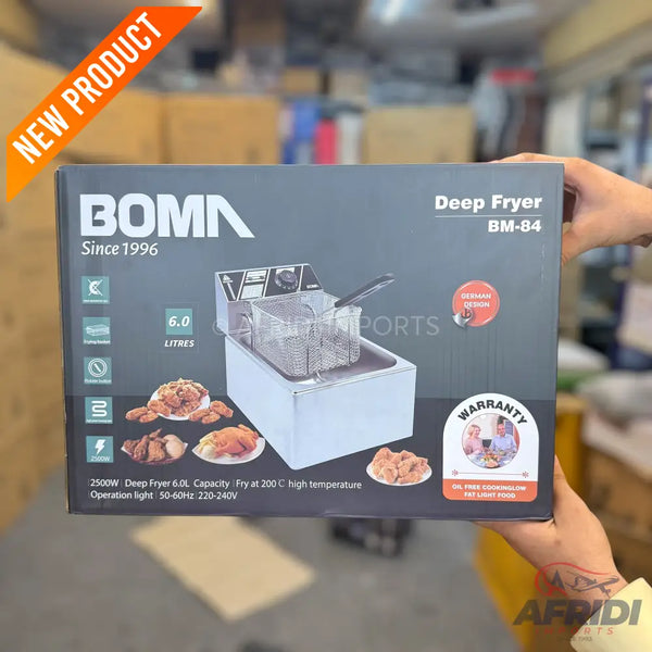 A Bomna BM-84 6.0-liter deep fryer with a 2500W capacity, capable of frying at 200°C.