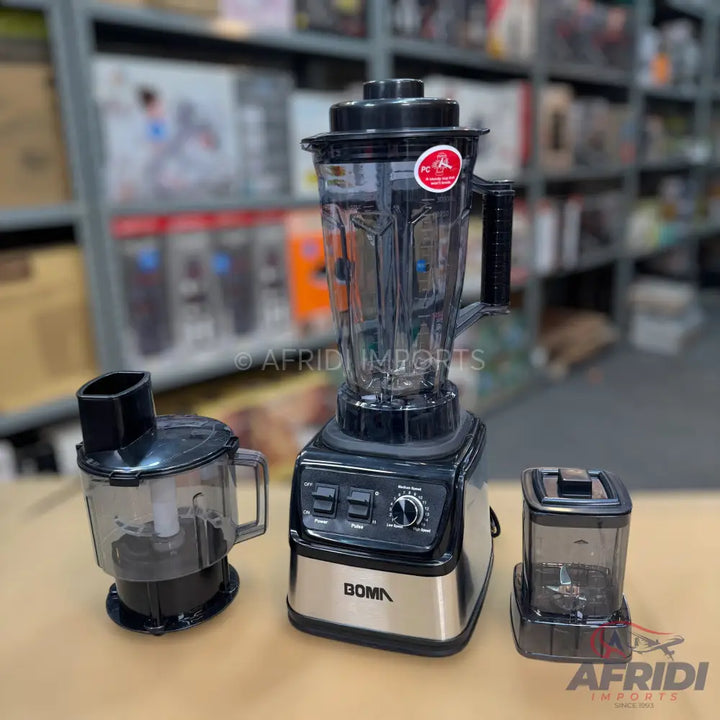 Black and silver blender with two additional attachments.