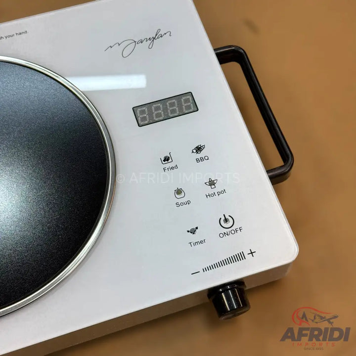 White portable induction cooker with digital display and multiple cooking functions