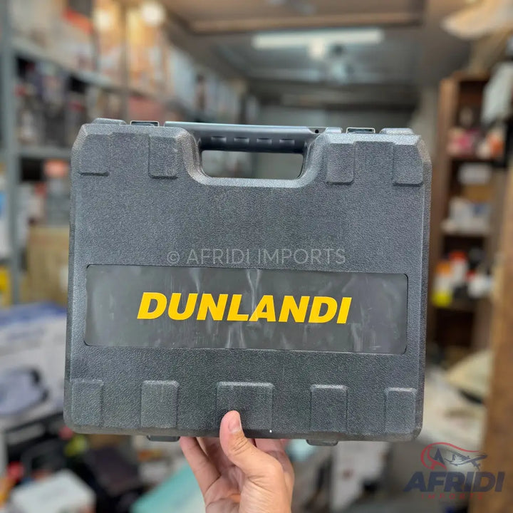 Black hard plastic carrying case with a yellow ’DUNLANDI’ logo.