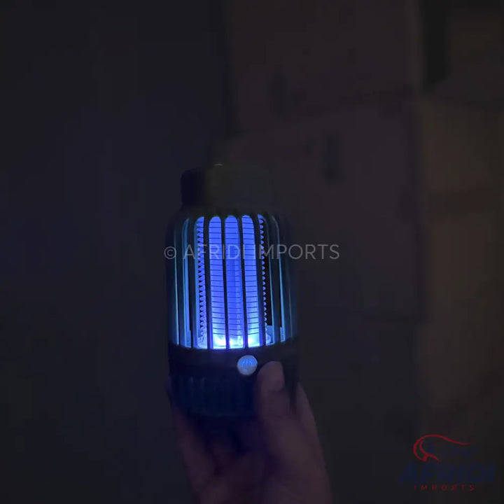 A portable electronic mosquito killer lamp with a blue UV light.
