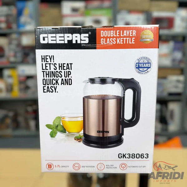 Geepas 1.7L Double Layer Glass Kettle || Original Product + 2 Year Local Warranty