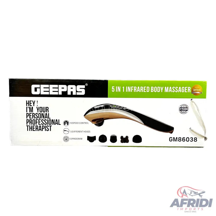Geepas 5-in-1 infrared body massager with multiple interchangeable heads.