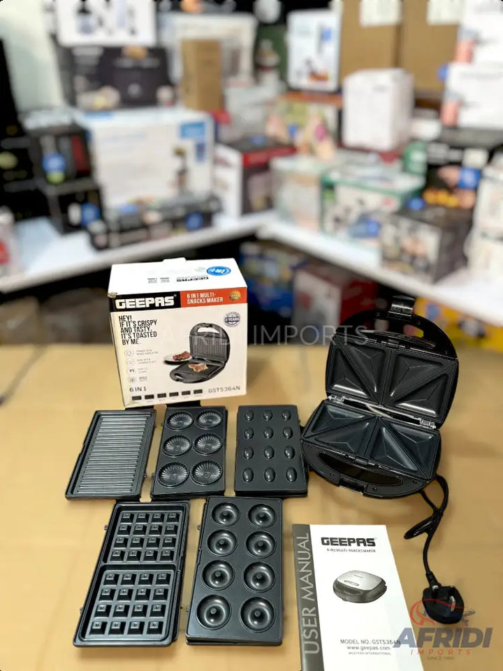 A multi-function electric sandwich maker with interchangeable plates for grilling, waffles, and various pastries.