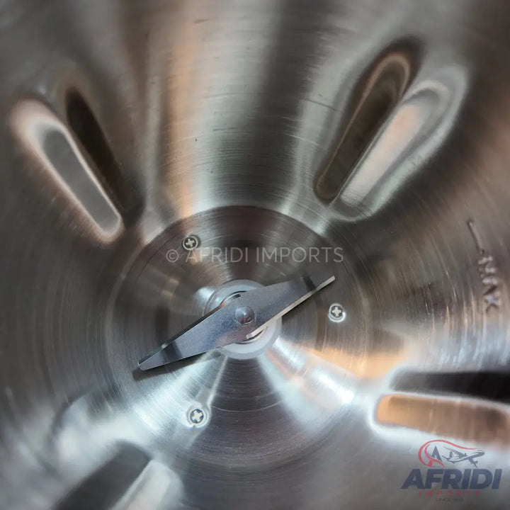 Stainless steel blender jar with a two-blade assembly.