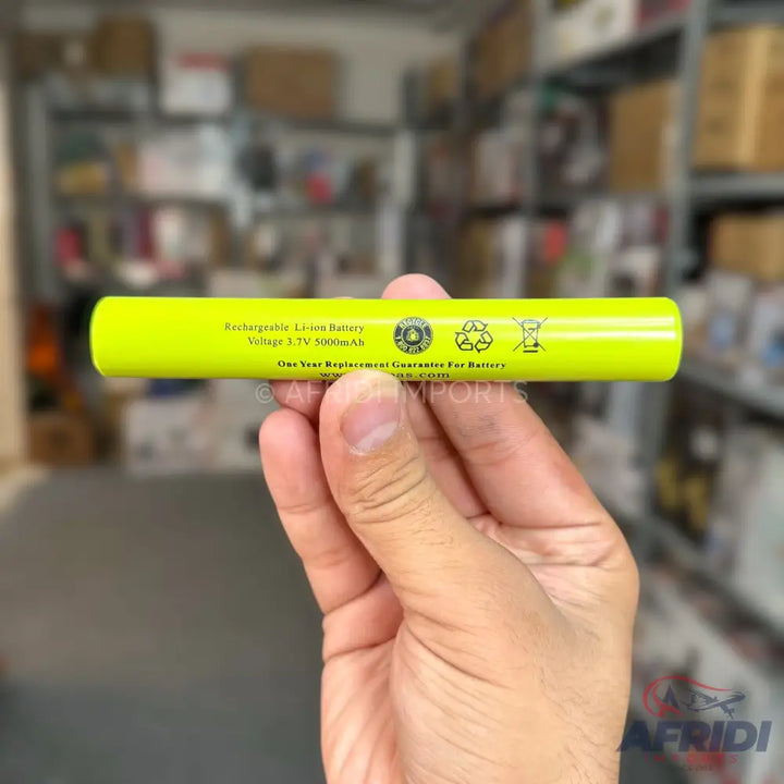 A rechargeable Li-ion battery with a voltage of 3.7V and a capacity of 5000mAh.
