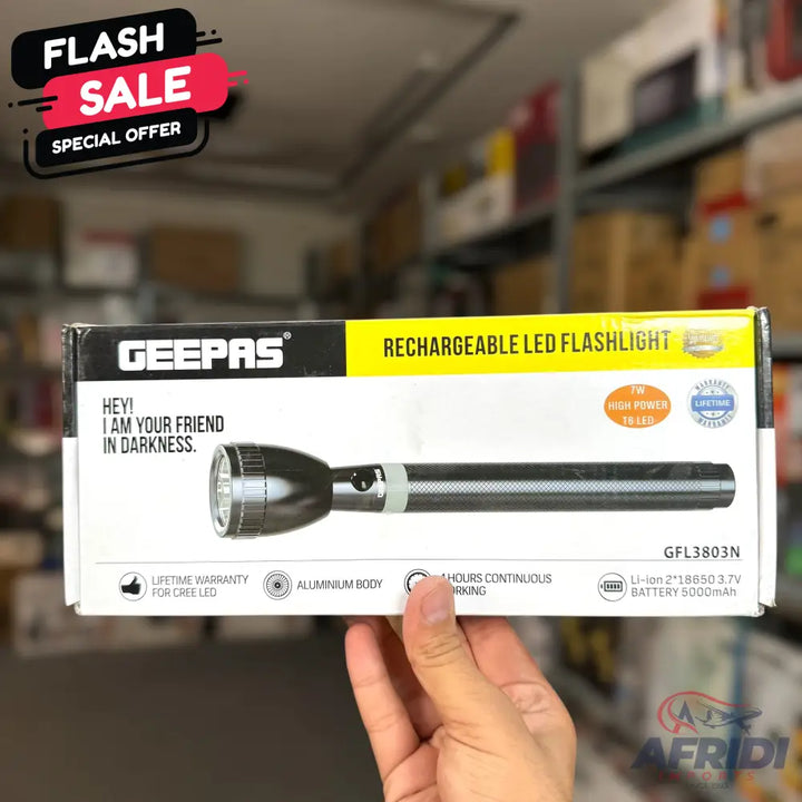 Geepas Rechargeable LED Flashlight GFL3803N || Original Product + 2 Year Local Warranty