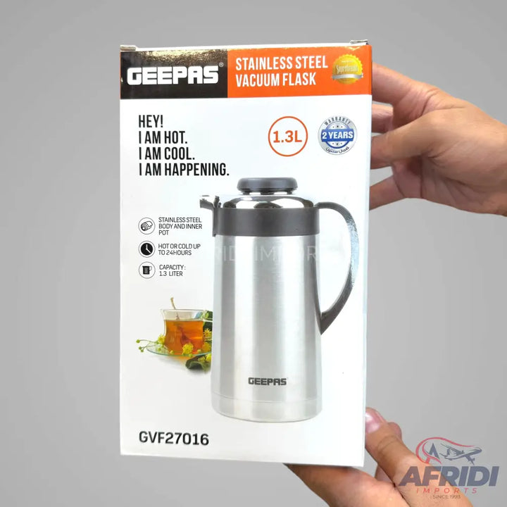 A stainless steel vacuum flask with a 1.3L capacity.