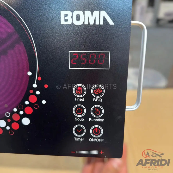 Black induction cooktop with digital display and touch controls.