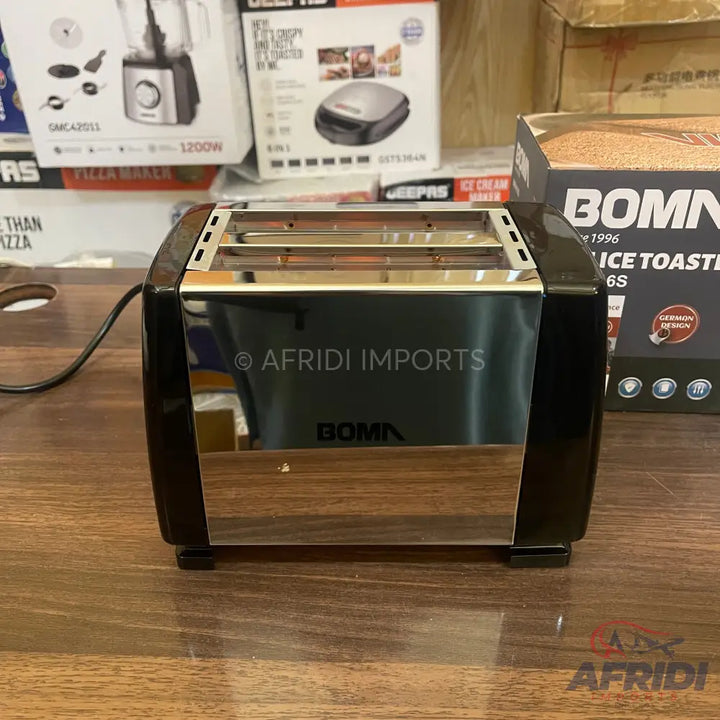 Black and chrome two-slice toaster.
