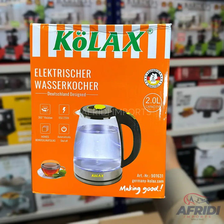 Orange box for a 2.0L electric glass kettle with LED illumination.