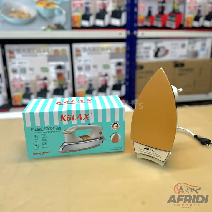 A heavy-duty dry iron with a non-stick soleplate.