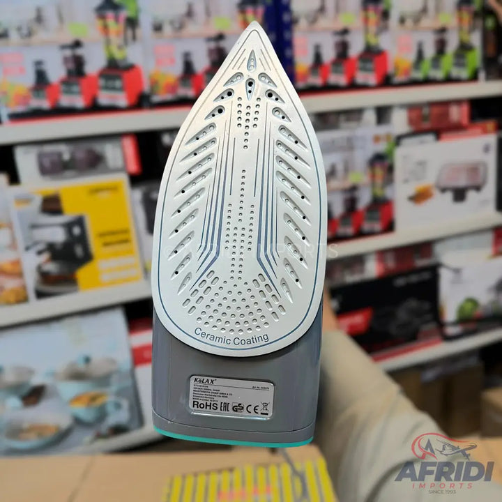 The soleplate of a steam iron with a ceramic coating.