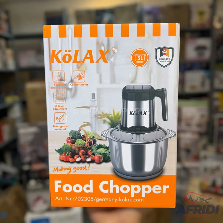 KÖLAX Food Chopper with a 5-liter capacity, a 3-level adjustment, and a copper motor.