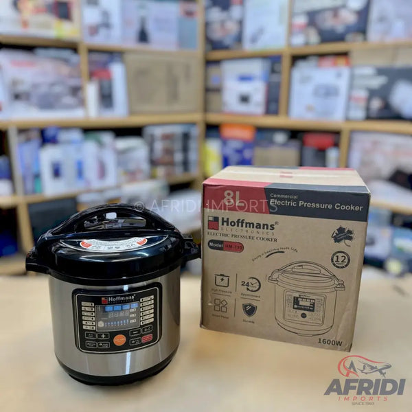 An 8-liter electric pressure cooker with a digital display and multiple cooking functions.