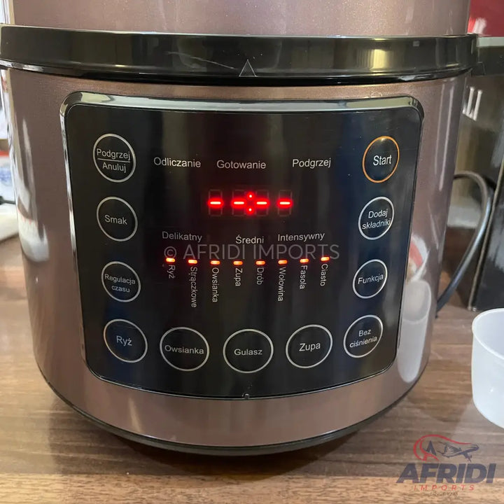 An automatic electric pressure cooker with a digital display and various cooking functions.