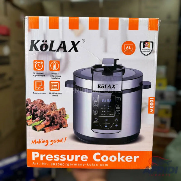 Boxed pressure cooker with a 6L capacity and 1000W power.