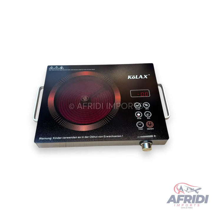 Black single-burner induction cooktop with digital display and control buttons.