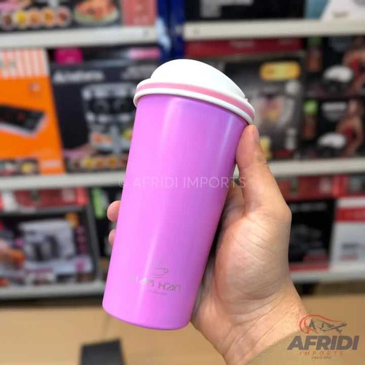 Pink H2O water bottle with a white lid and a pink band.