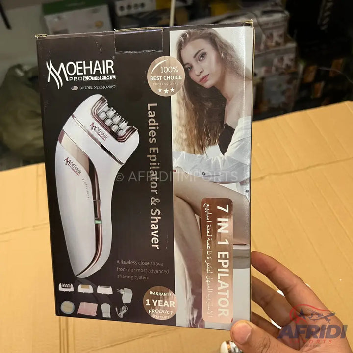 A boxed Moelair Prol Xtreme 7-in-1 Ladies Epilator & Shaver with a 1-year product warranty.