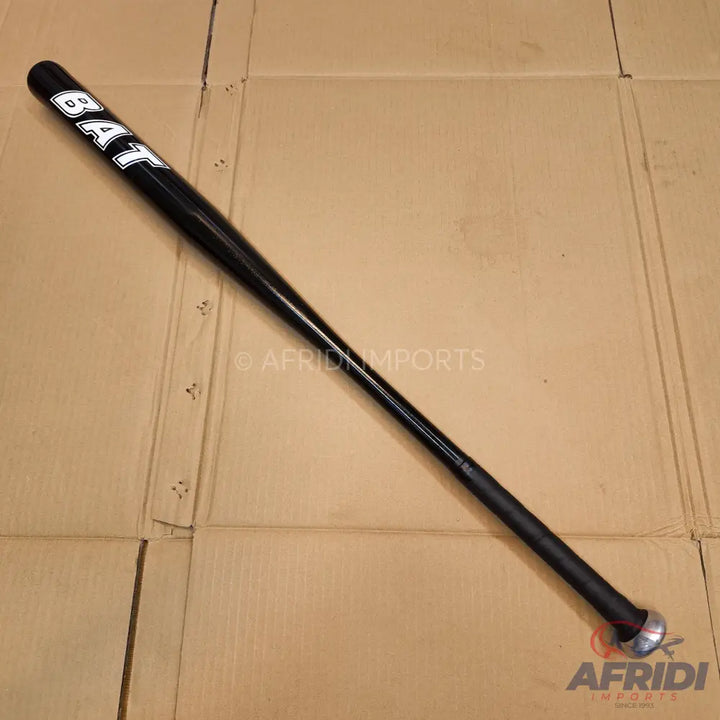 Black baseball bat with a silver knob.