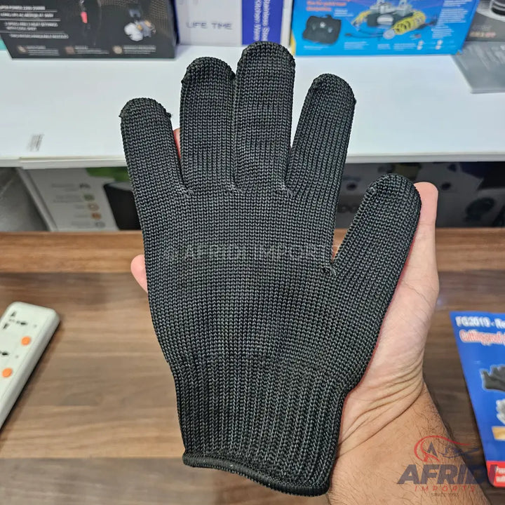 A single black knitted protective glove.