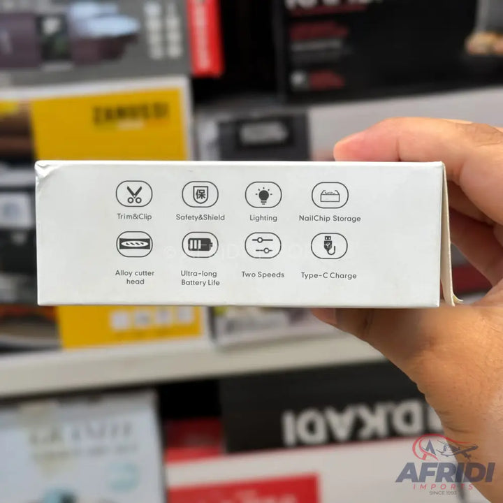 White box with icons and text describing product features.