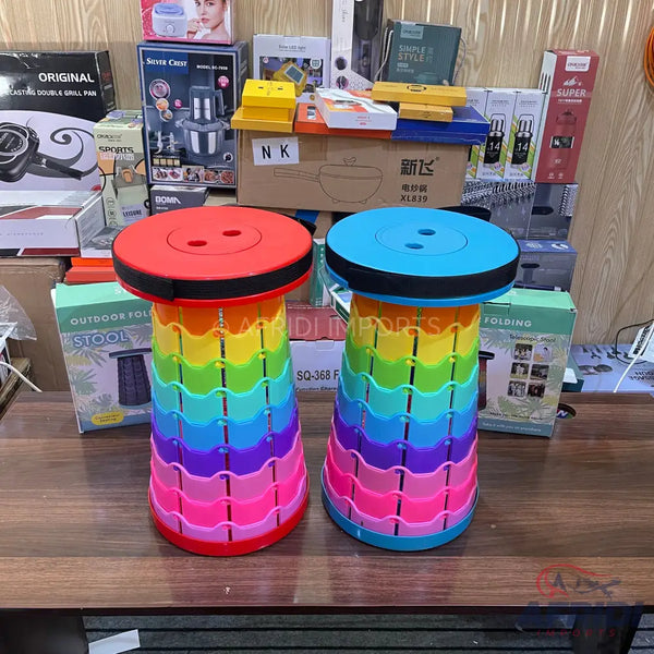 Two colorful, collapsible stools.