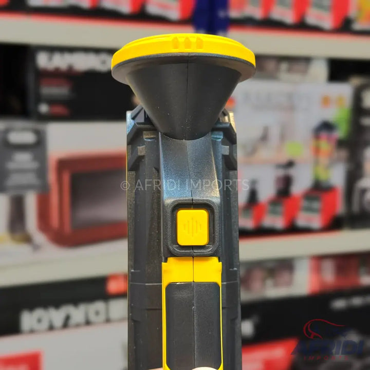Black and yellow handheld flashlight with a yellow power button.