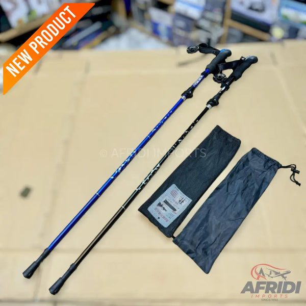 Two adjustable trekking poles with carry bags.