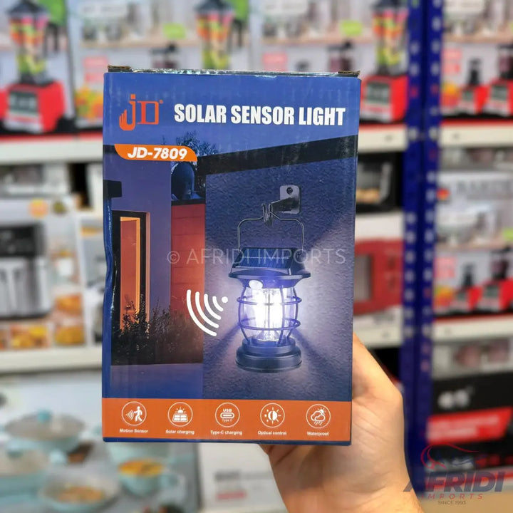 A solar sensor light in a lantern design.