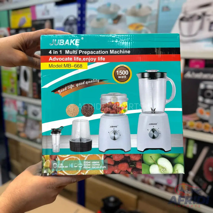 A 4-in-1 multi-preparation machine with a 1500-watt motor, including a blender, grinder, chopper, and a 600ml portable cup.