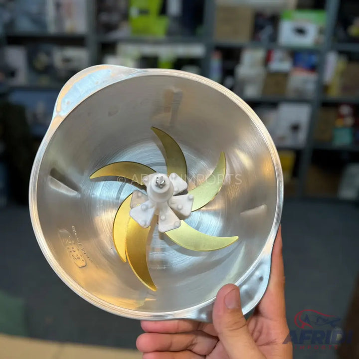A food processor chopping bowl with a six-blade assembly.