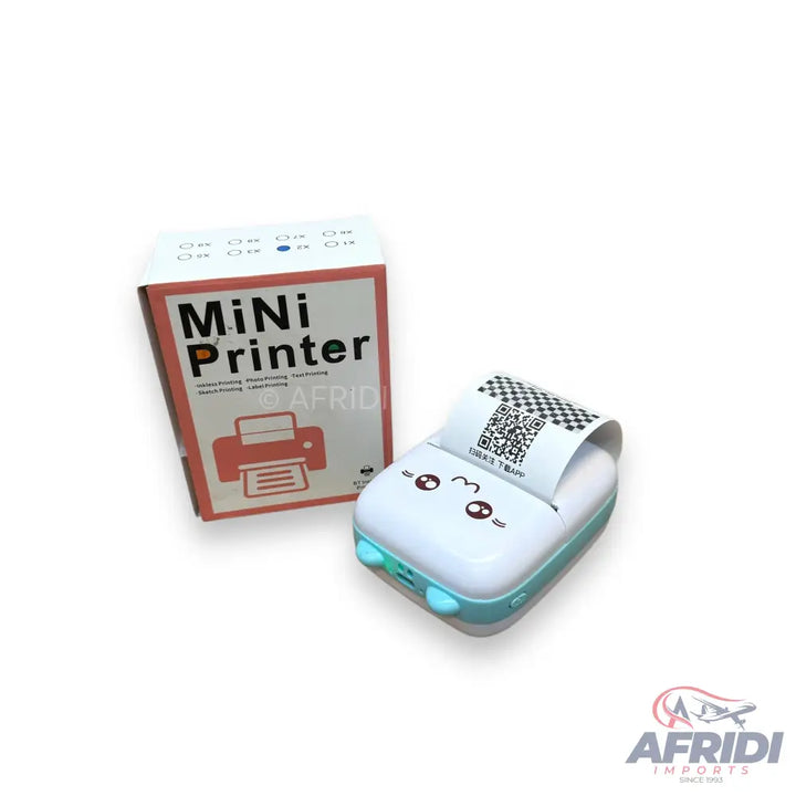 A portable mini thermal printer with a cute cartoon face design.