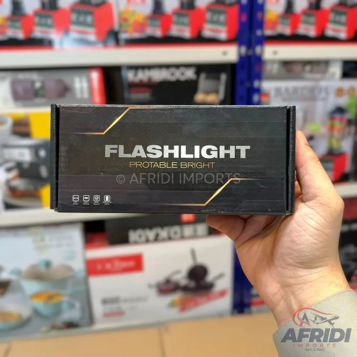 Black box for a ’Flashlight Protable Bright’ with multiple feature icons.