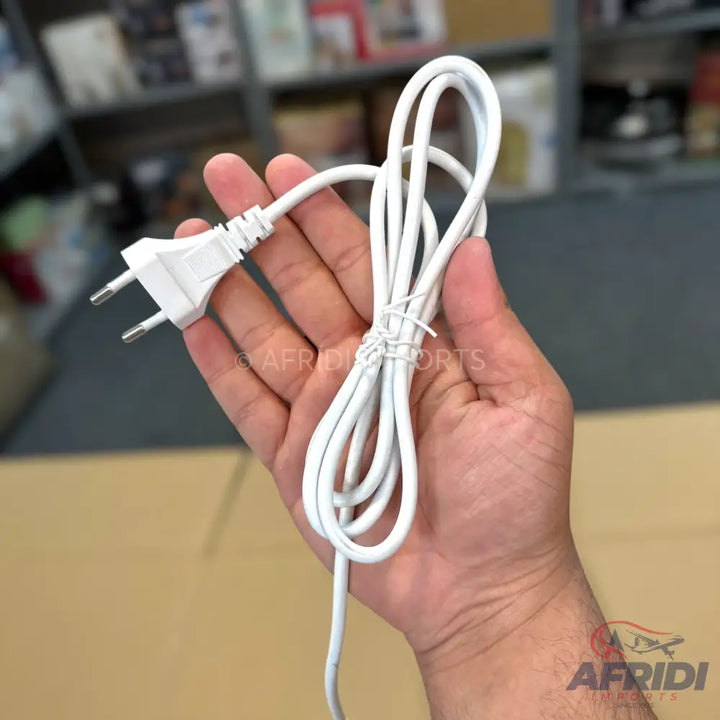 White power cord with a two-pin European plug.