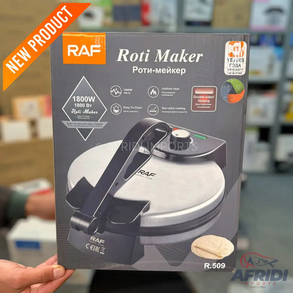 A Roti Maker with 1800W power, double-sided heating, and non-stick coating for easy cleaning.