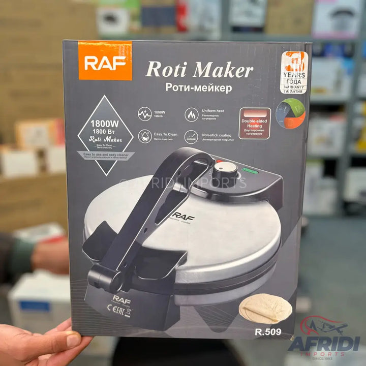 A Roti Maker with 1800W power, double-sided heating, and non-stick coating for easy cleaning.