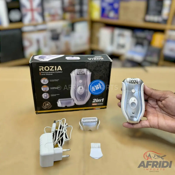 A rechargeable 2-in-1 epilator and shaver with various attachments.