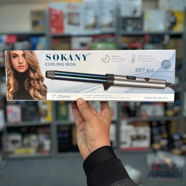 A Sokany 1-inch/25mm curling iron with rapid heating and a maximum temperature of 950°F.
