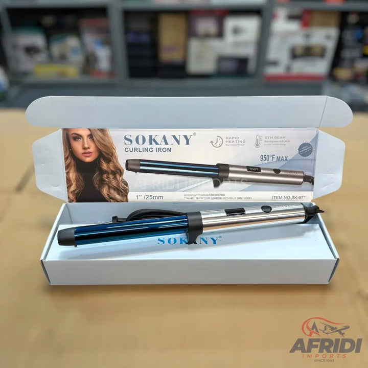 Sokany curling iron with a 1-inch (25mm) barrel and a maximum temperature of 950°F.