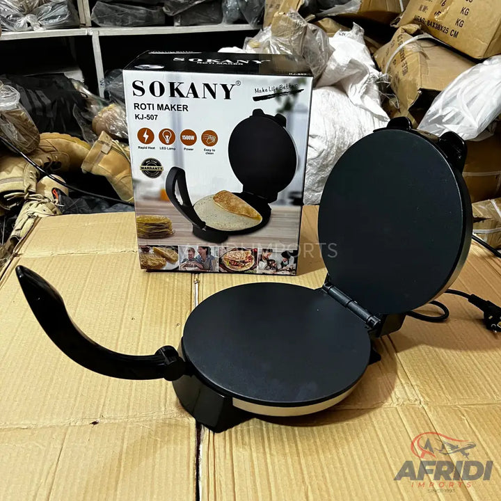Black Sokany Roti Maker with non-stick cooking plates.
