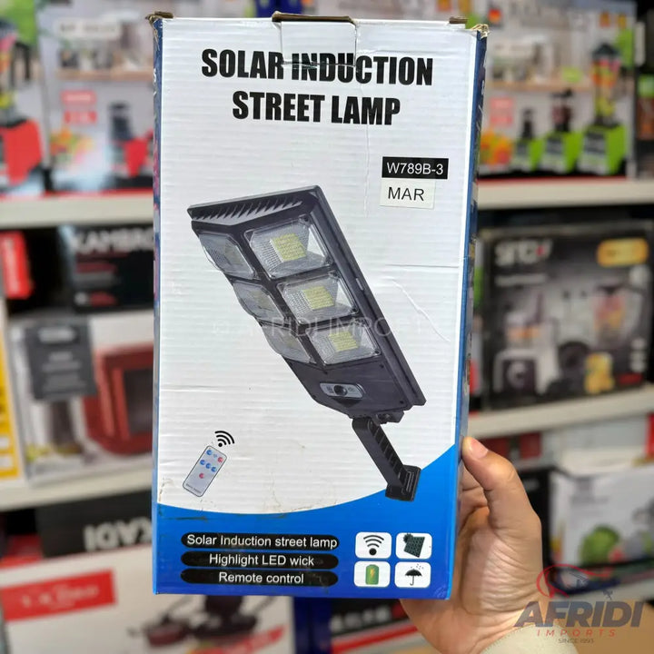 Solar induction street lamp with remote control and LED wick.
