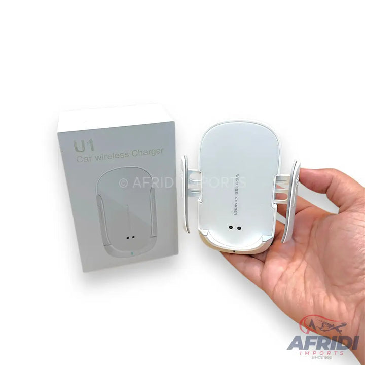 White ’U1 Car Wireless Charger’ with expandable side grips.