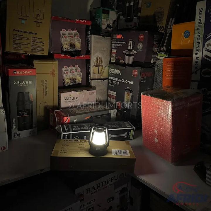 Glowing black portable lantern.