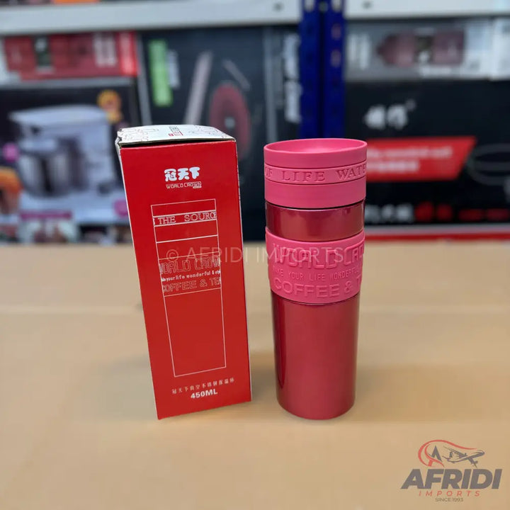 Red thermal coffee or tea mug with matching box.